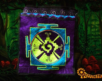 Hunab Ku shoulderbag blacklight glowing Maya symbol center of galaxy purple handbag