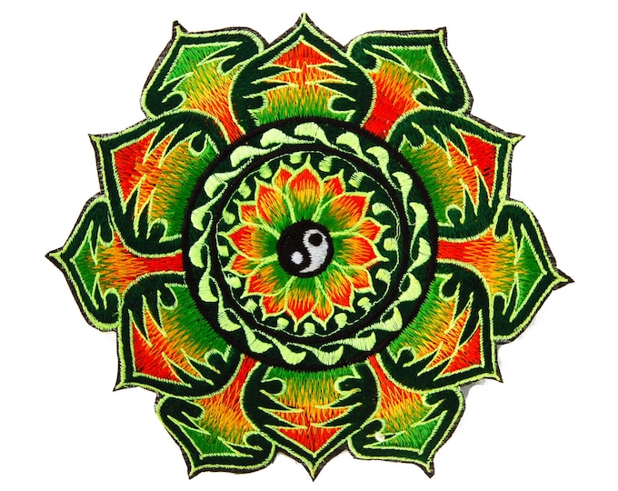 Ying Yang green patch mandala embroidery sacred geometry taoist yantra of polar unity