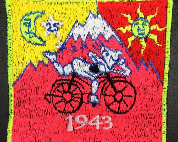 Bicycle Day Patch UV pink Albert Hofmann 1943 LSD Psychedelic Hippie Leary 3.5 inch embroidery for sew on goa trance festival wear outfit