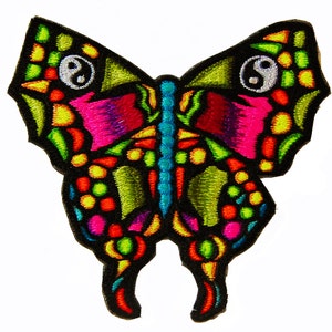 ying yang butterfly patch medium size blacklight active goa hippie