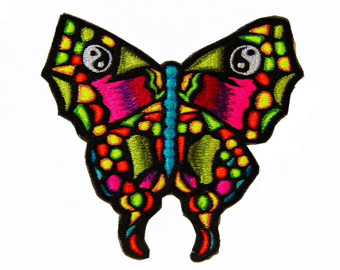 ying yang butterfly patch medium size blacklight active goa hippie