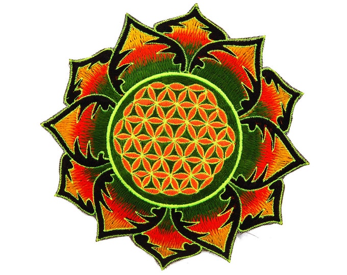 Green Flower of Life mandala holy geometry patch sacred art