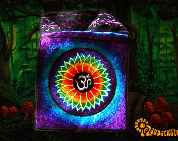Aum shoulder bag blacklight glowing flower mandala cosmic music goa handbag