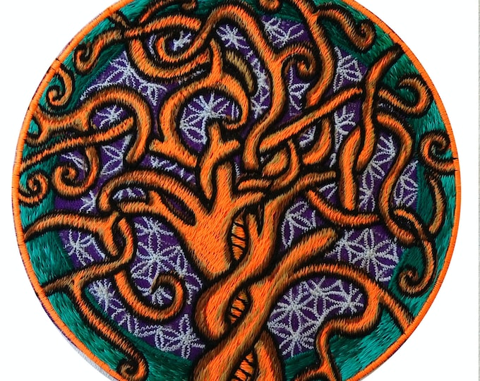 Tree of Life Flower of Life handmade embroidery sacred geometry embroidery mandala patch blacklight glowing art