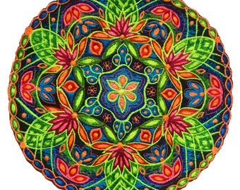 Hyperspace Lotus Mandala art blacklight glowing patch magnificent high detail psychedelic embroidery