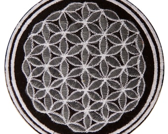 gray flower of life patch small size with variations sacred geometry embroidery for sewing or as decoration