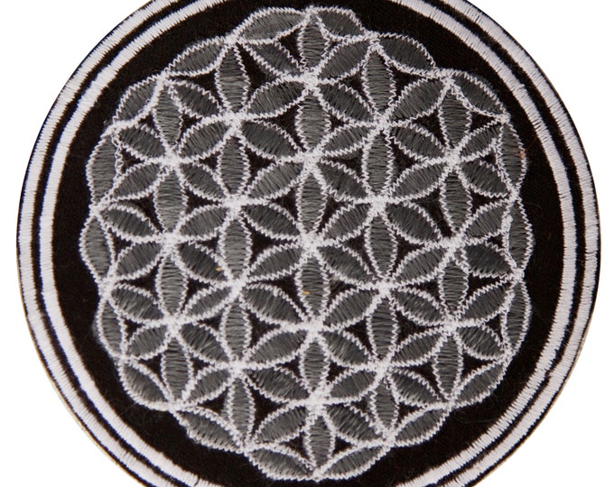 gray flower of life patch small size with variations sacred geometry embroidery for sewing or as decoration