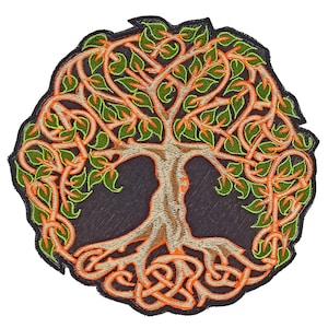Celtic Tree of Knowledge embroidery art patch blacklight glowing uv active for sew on machine washable ironable druid artpiece