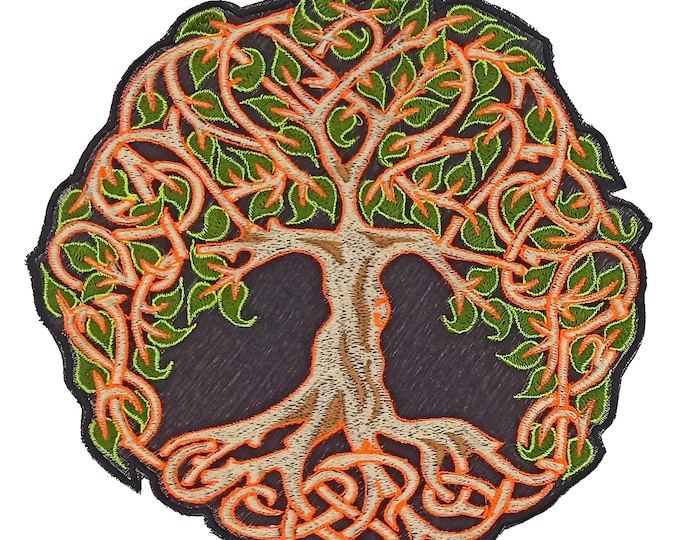 Celtic Tree of Knowledge embroidery art patch blacklight glowing uv active for sew on machine washable ironable druid artpiece