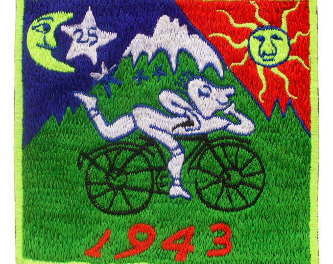 Bicycle Day Patch Albert Hofmann 1943 LSD Psychedelic Hippie Leary 3.5 inch embroidery for sew on goa trance festival wear outfit