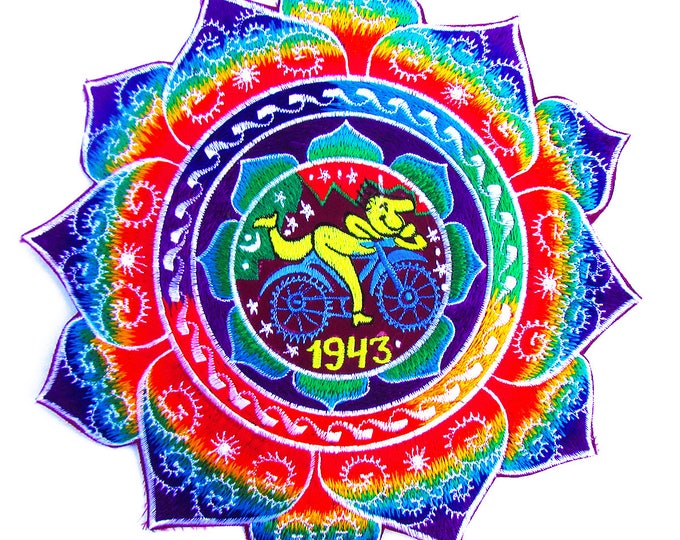 Hofmann LSD Mandala Bicycle Day blacklight rainbow Patch 1943 Psychedelic Fractal Acid Trip Goa Hippie Visionary Medicine Divine Healing