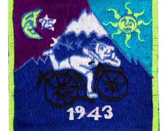 Blue Bicycle Day LSD Patch blacklight vintage embroidery Albert Hofmann 1943 Psychedelic  Hippie Visionary Drug Cosmic Healing Medicine