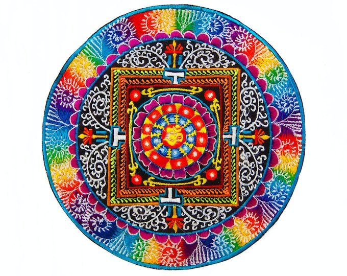 AUM Tankar Mandala Patch handmade Embroidery of Cosmic Music Goa Trance psychedelic Tankar blacklight glowing masterpiece Psytrance Art OM
