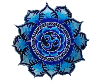 Blue Aum Mandala Patch Cosmic Music Goa Trance Festival Party