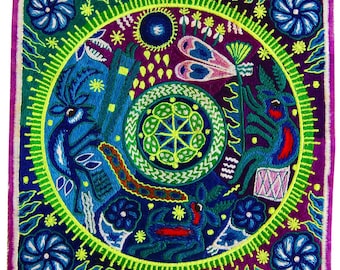 Huichol Mandala Peyote Hikuri Shamanic Art Blacklight glowing