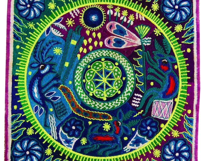 Huichol Mandala Peyote Hikuri Shamanic Art Blacklight glowing