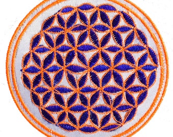 whiteorangeblue flower of life patch small size with variations