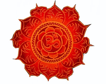 Red Aum Mandala embroidery Patch Cosmic Music Yantra psytrance goa oldschool symbol