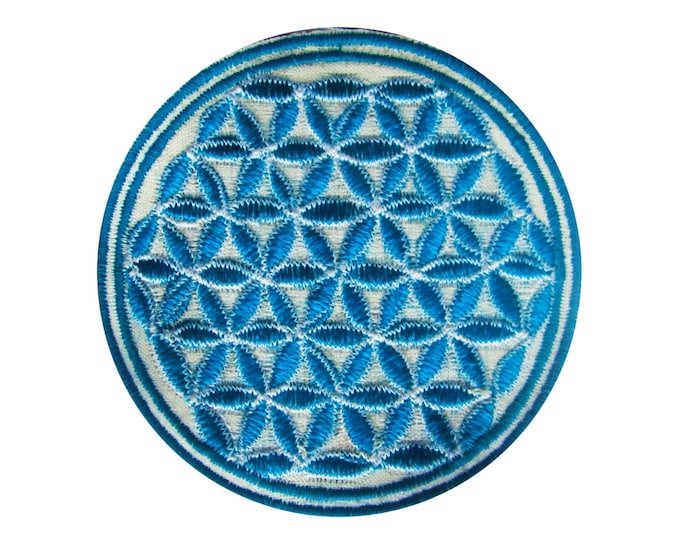 white - blue flower of life patch medium size sacred geometry art