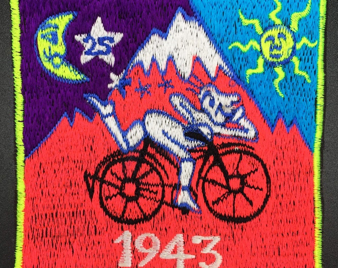 Bicycle Day Patch UV pink Albert Hofmann 1943 LSD Psychedelic Hippie Leary 3.5 inch embroidery for sew on psy trance festival wear outfit