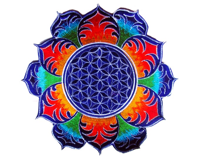 Flower of Life rainbow mandala holy geometry patch sacred art