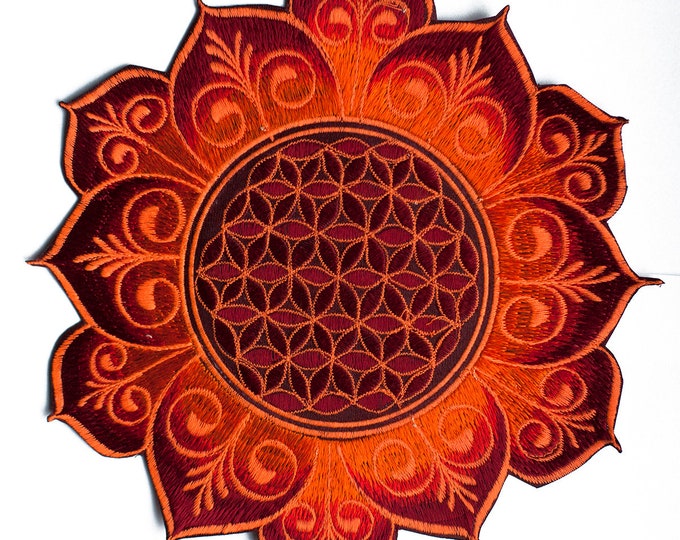 Flower of Life deepred flower mandala holy geometry psy patch sacred geometry