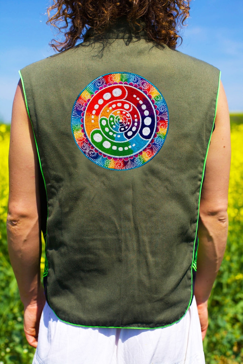 Design your jacket in any colours rainbow fractal attributes handmade in your size crop circle blacklight active 1 zip lock inside pocket