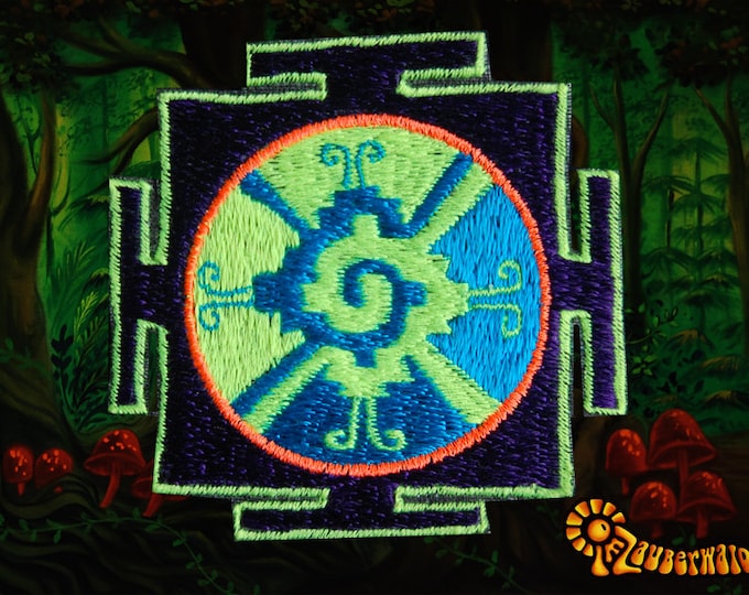 Purple Blue Hunab Ku Small Patch maya mexico aztec indigene ancient symbol