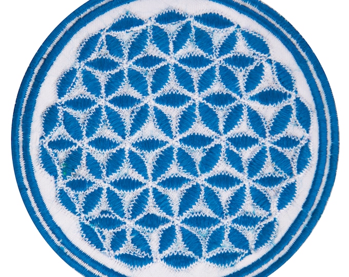 white - blue flower of life patch small size