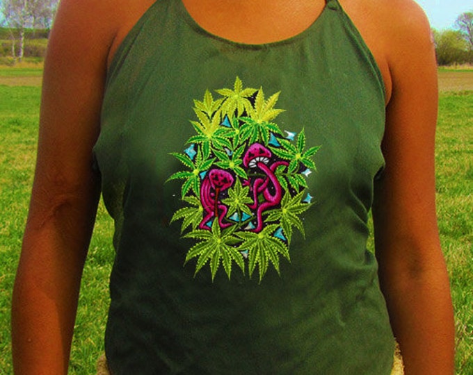 magic mushroom party women top cannabis marihuana shirt psychedelic handmade no print goa t-shirt blacklight thc active