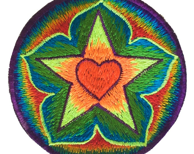 Lotus Heart starseed patch 4 inch blacklight active psychedelic design