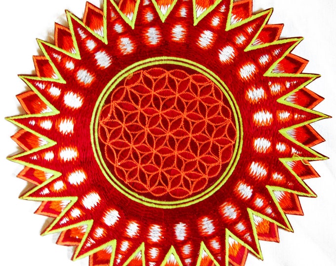 Flower of Life red star patch holy geometry embroidery sacred information art