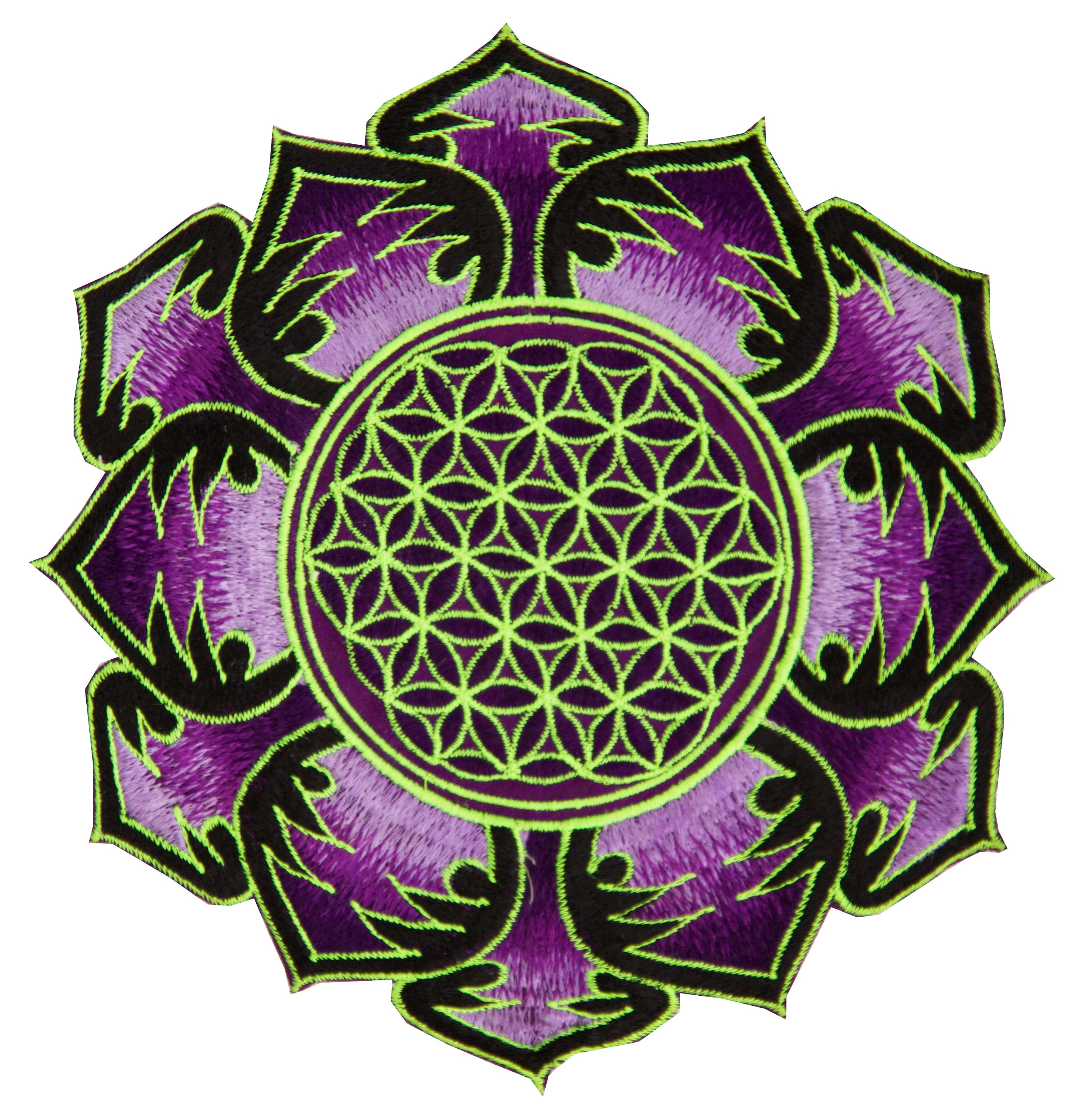 green white flower of life patch sacred geometry embroidery small size  variations are available Drunvalo Melchizedek