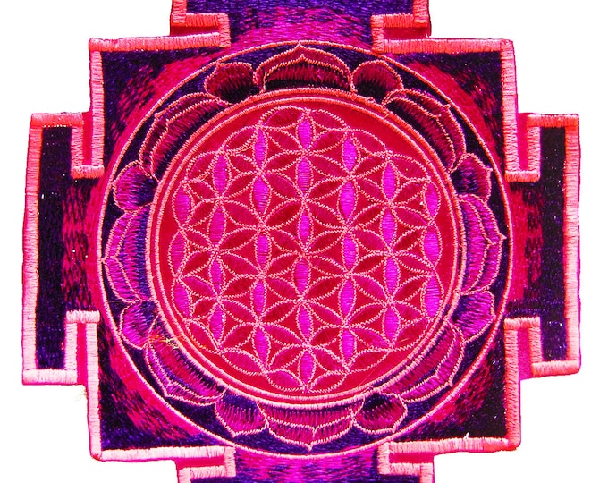 Pink flower of life yantra sacred geometry patch holy healing information art