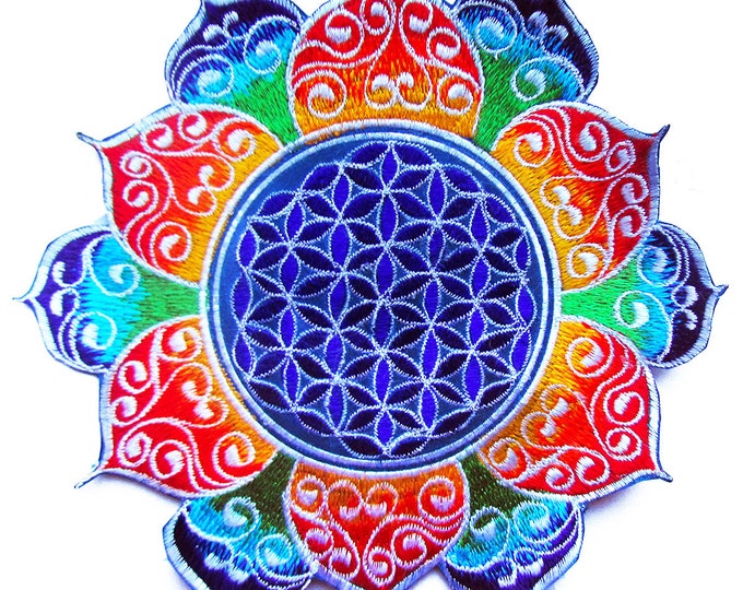 celtic Flower of Life rainbow mandala holy geometry patch sacred art