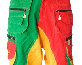 Rasta Cannabis Pant - 8 pockets, 4 with hock&loop, 2 with clip - any size available marihuana leave clamdiggers made after order