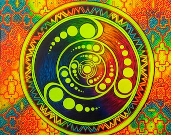 Crop Circle Shipibo UV painting big size - 1.5mx1.5m - fully blacklight glowing colors - psychedelic crop circle shipibo art