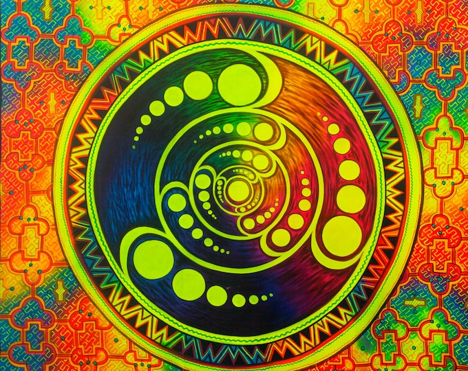 Crop Circle Shipibo UV painting big size - 1.5mx1.5m - fully blacklight glowing colors - psychedelic crop circle shipibo art