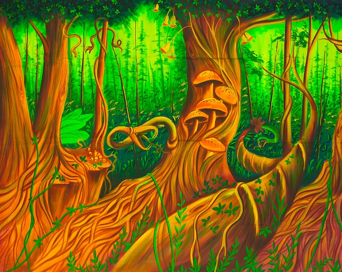 Psilocybin Jungle UV Painting - handmade on order blacklight active psychedelic india multiple sizes