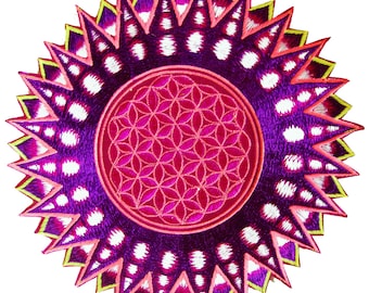 Flower of Life purple star patch holy geometry embroidery sacred information art