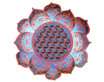 Flower of Life white celtic mandala holy geometry psy patch drunvalo melchizedek