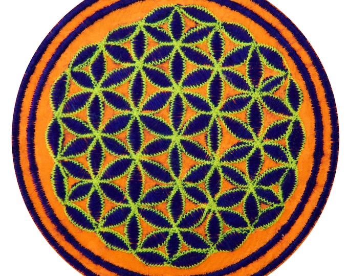 UV orange blue flower of life patch sacred geometry embroidery for sew on