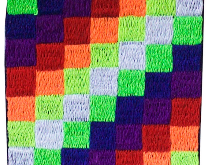 Tribal rainbow small patch - handmade embroidery - UV blacklight glowing
