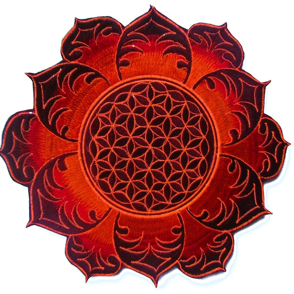 Flower of Life deepred mandala holy geometry psy patch sacred geometry esoterik yantra