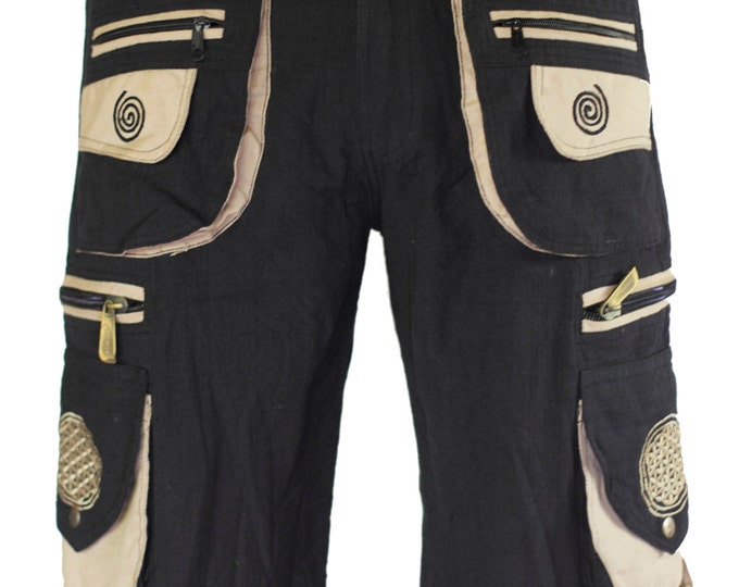Goa Pant clamdiggers many pockets with flower of life embroidery fully customizable made after order