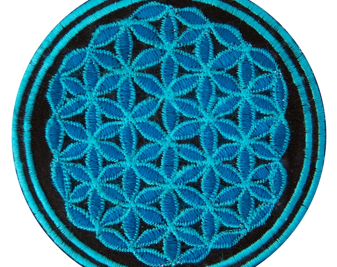 black blue flower of life patch sacred geometry embroidery for sew on