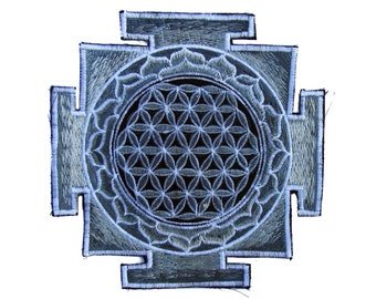 silver yantra flower of life sacred geometry goa patch holy healing information