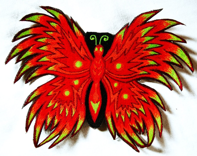 fire butterfly patch medium size blacklight active goa hippie