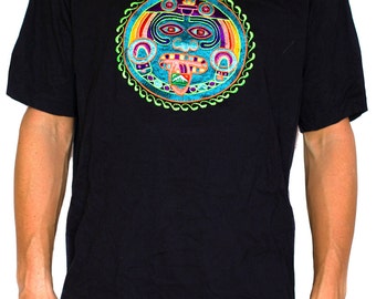 Maya Hofmann 2012 T-Shirt - zic zac ancient LSD calendar blacklight handmade embroidery no print goa t-shirt