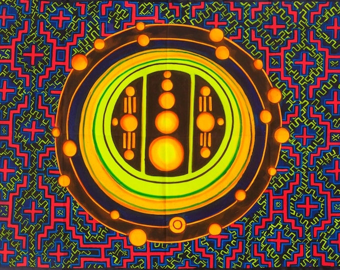 Ayahuasca Crop Circle UV Painting - 90x60cm - handmade on order - fully blacklight glowing colors - psychedelic dmt visionary artwork